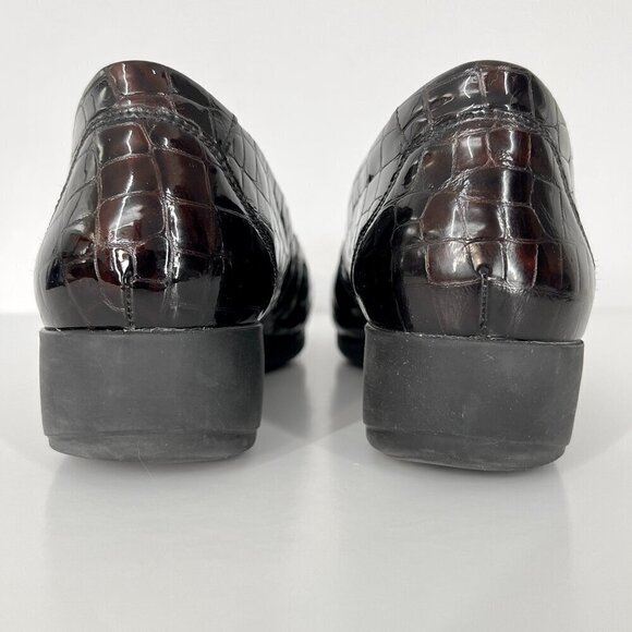 Mephisto Croc Emboss Patent Dark Red Black Leather Wedge Slip On Loafers Sz 9.5 - Picture 8 of 14